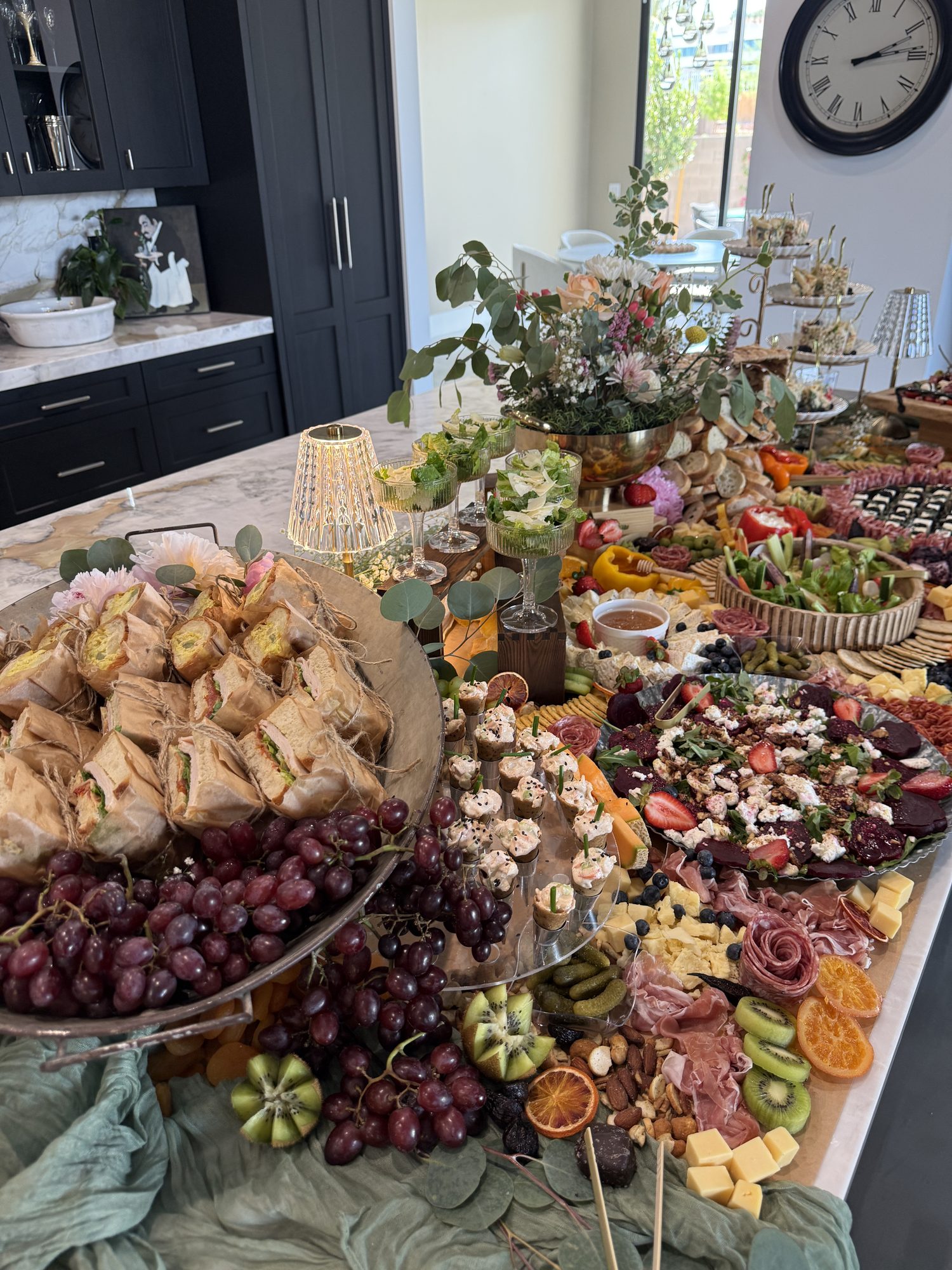 Artisan sandwich display with fresh flowers